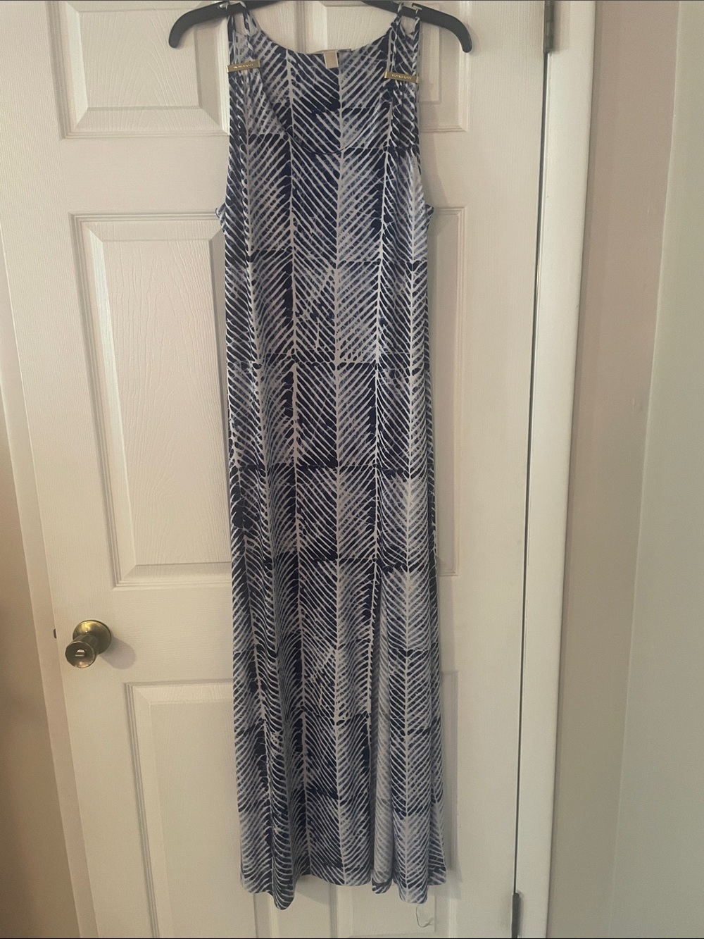 Michael Kors Navy & White Printed Sleeveless Maxi Dress